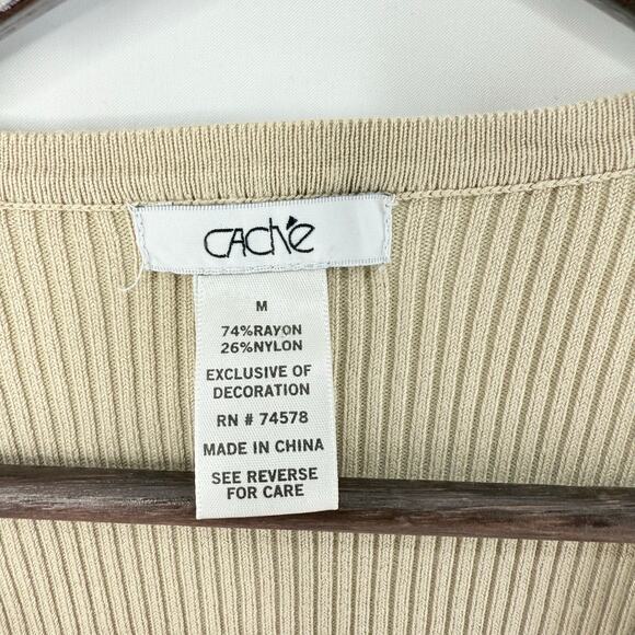 Cache Rib Knit Wrap Sweater Beige Gold Buckle Detail Womens Medium Elegant Fall - Picture 4 of 5